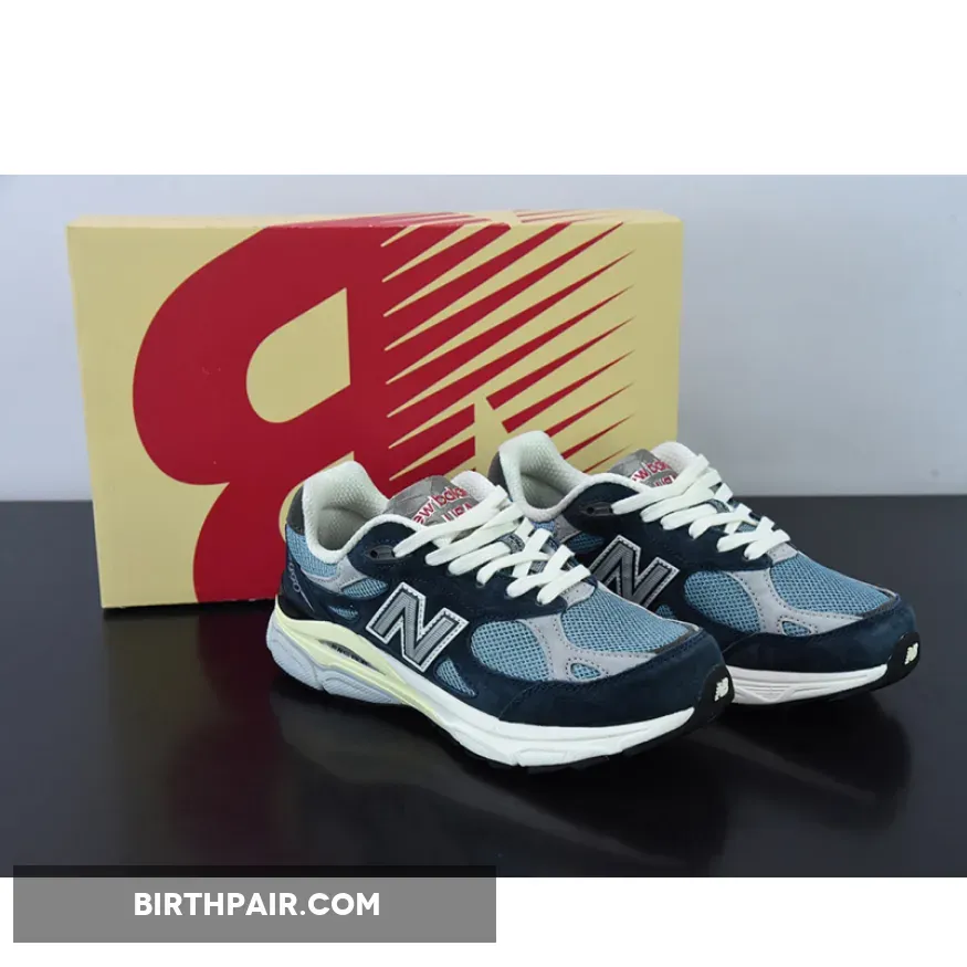 New Balance 990v3 Made In USA Navy Castlerock 990v3 Navy On Feet