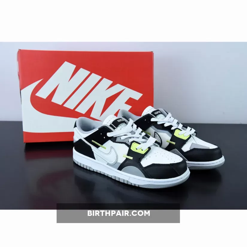 Nike Dunk Low Scrap Black/White/Wolf Grey/LT Lemon Twist For Sal DC9723-001 / Dunk Scrap 'wolf Grey Light Lemon Twist'