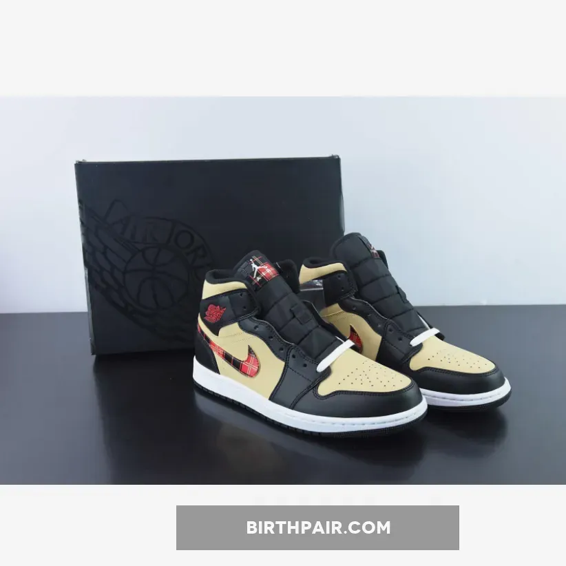 Air Jordan 1 Mid Tartan Swoosh Black/multi-color/sesame/fire Red DZ5329-001