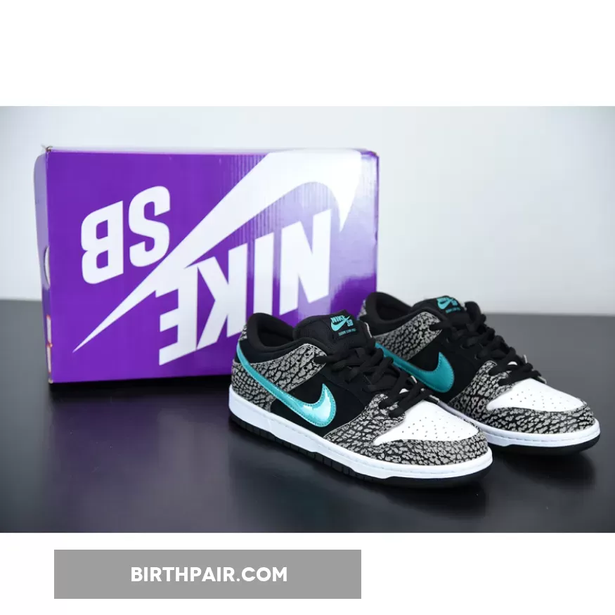 atmos x Nike SB Dunk Low 'Elephant' Black White Jade Blue BQ6817-009 Nike Dunk Low Clear Jade