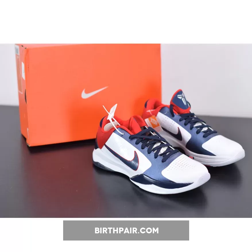 Nike Zoom Kobe 5 'USA' White/Obsidian-Sport Red 386429-103 kobe 5 usa