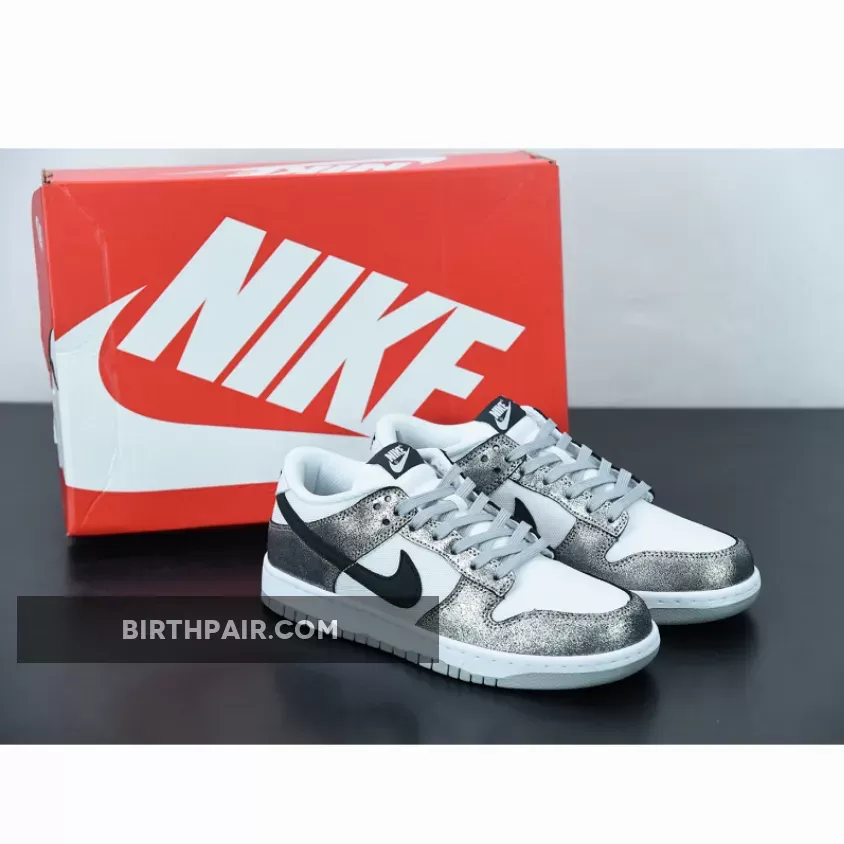 Nike Dunk Low Metallic Nike Dunk Low Silver Cracked Leather Black White