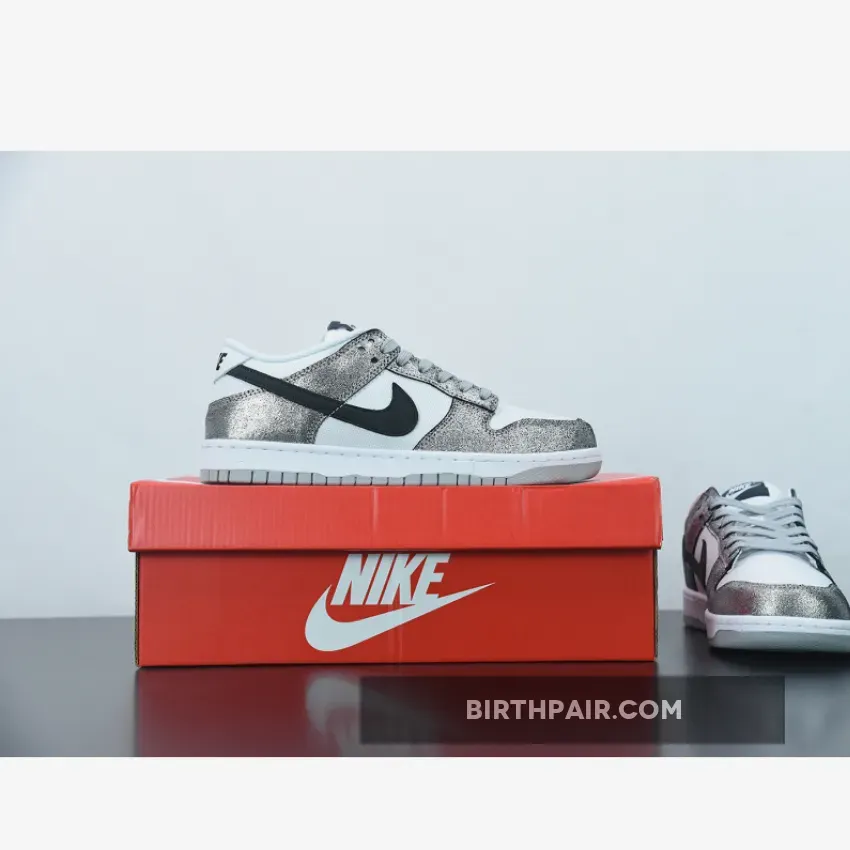 Nike Dunk Low Metallic Nike Dunk Low Silver Cracked Leather Black White