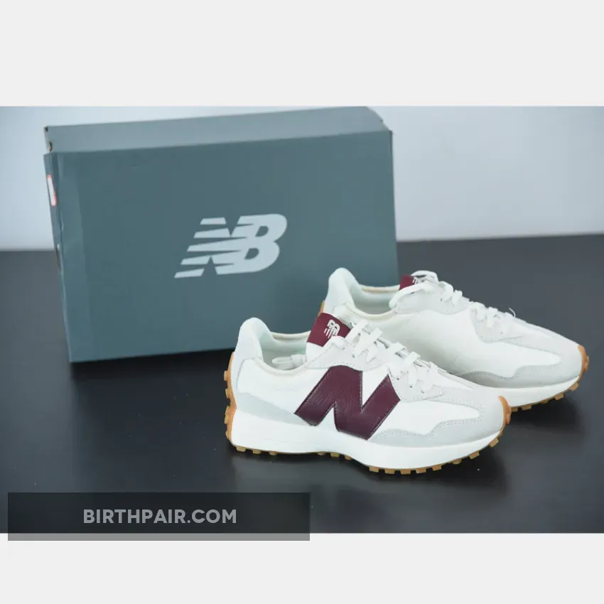 White And Grey New Balance 327 / New Balance 327 Moonbeam Burgundy WS327KA