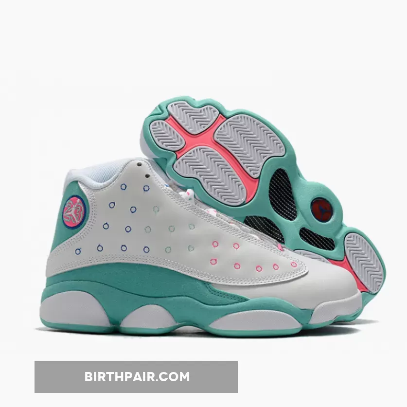 Air Jordan 13 GS White/Soar-Aurora Green-Digital Pink 439358-100 air jordan 13 gs aurora green