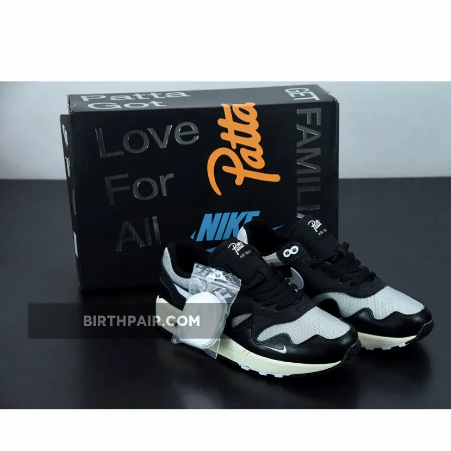 Patta x Nike Air Max 1 'Black' Metallic Silver/White-Black-Coconut Milk Air Max Patta Wave