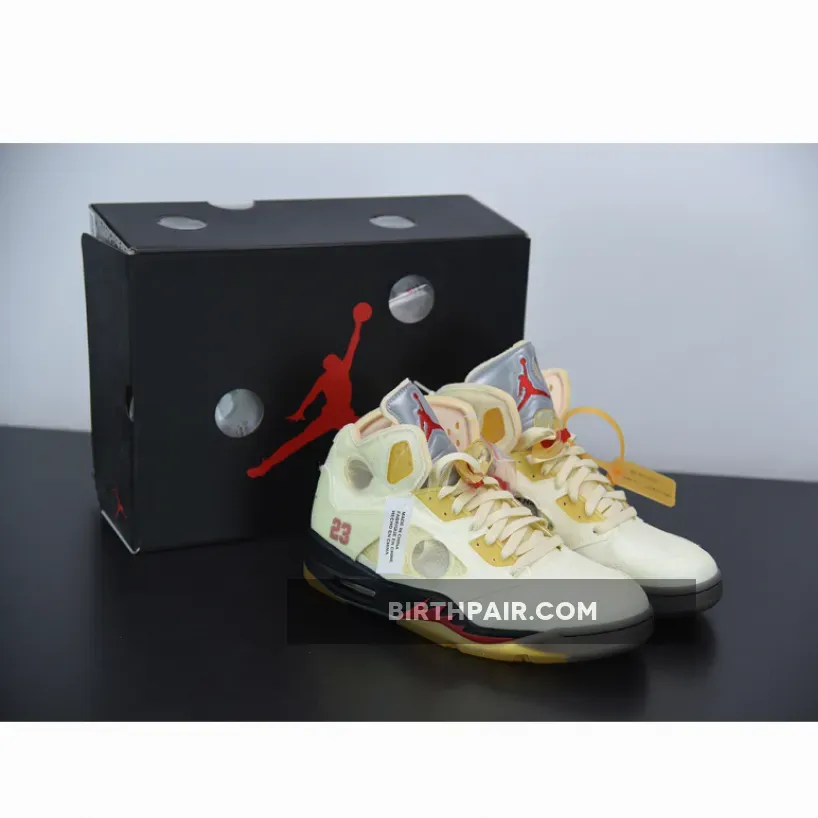 Off-White x Air Jordan 5 Sail/Fire Red-Muslin-Black jordan 5 retro off-white sail