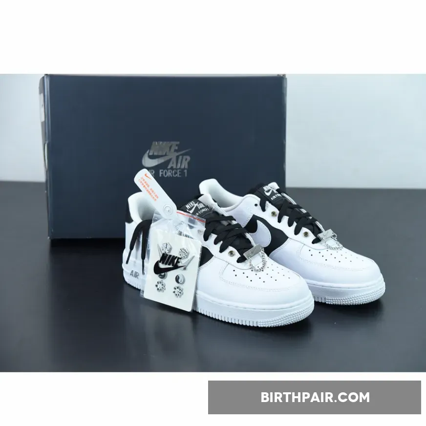 Nike Air Force 1 Low Snap Button Bling Black White / Air Force Chain