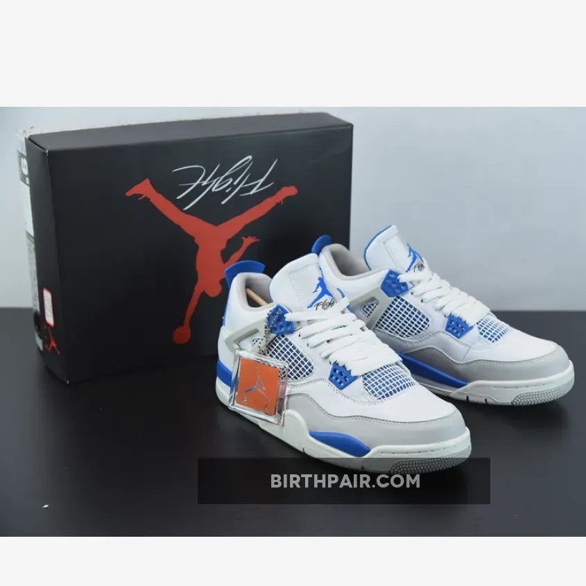 Jordan 4 Off White Blue Jordan 4 Retro White/Military Blue-Neutral Grey