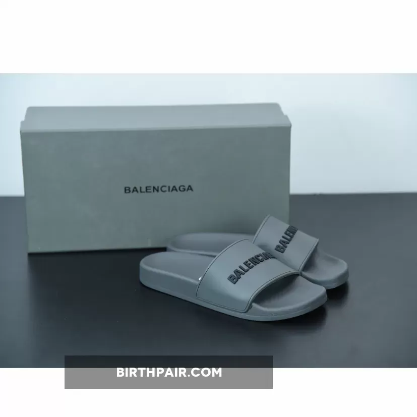 Balenciaga Logo Pool Sides Sandals Dark Grey Brand New