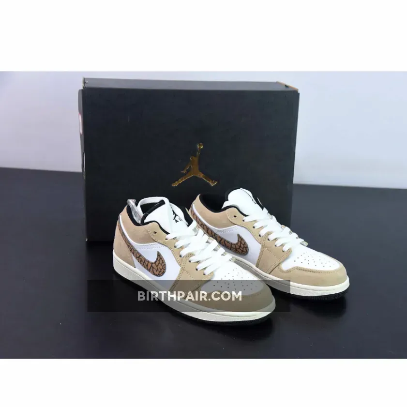 Air Jordans Brown Air Jordan 1 Low 'Brown Elephant' Hemp/Metallic Gold-White-Tan-Black