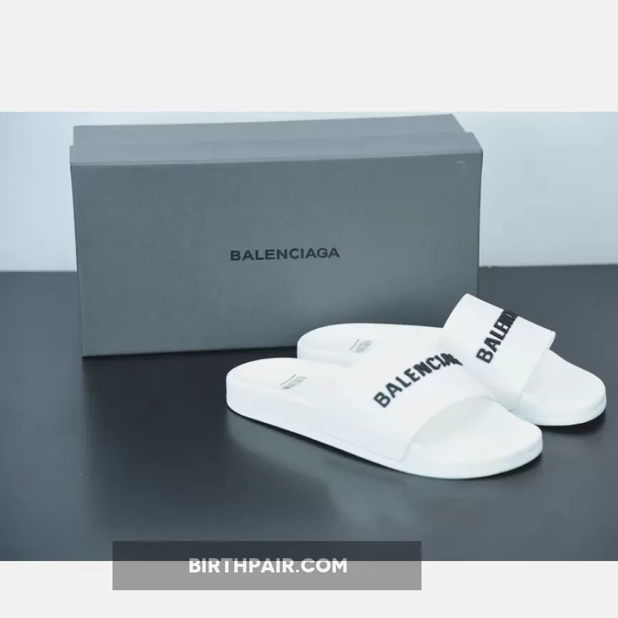 Balenciaga Logo Pool Sides Sandals White Black Brand New