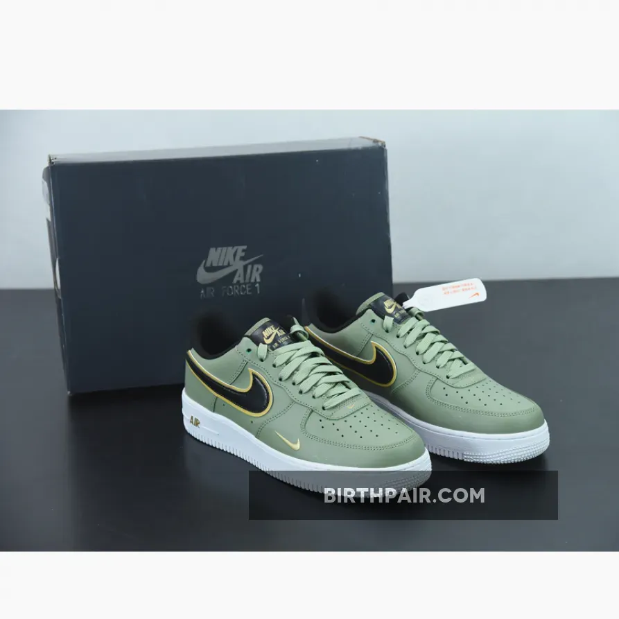 Gold And Black Air Force Ones, Nike Air Force 1 Oil Green/Metallic Gold Swoosh DA8481-300