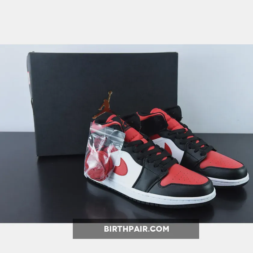 Air Jordan 1 Mid Black/white/fire Red / Air Jordan 1 Mid 'Bred Toe' Black/White-Fire Red