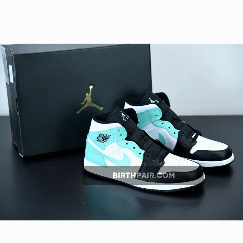 Air Jordan 1 Mid White/Black-Island Green Air Jordan 1 Mids Black And White