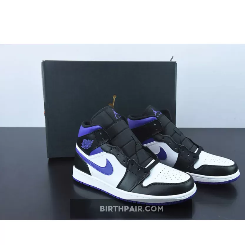 Air Jordan 1 Mid White Black Purple 554724-095