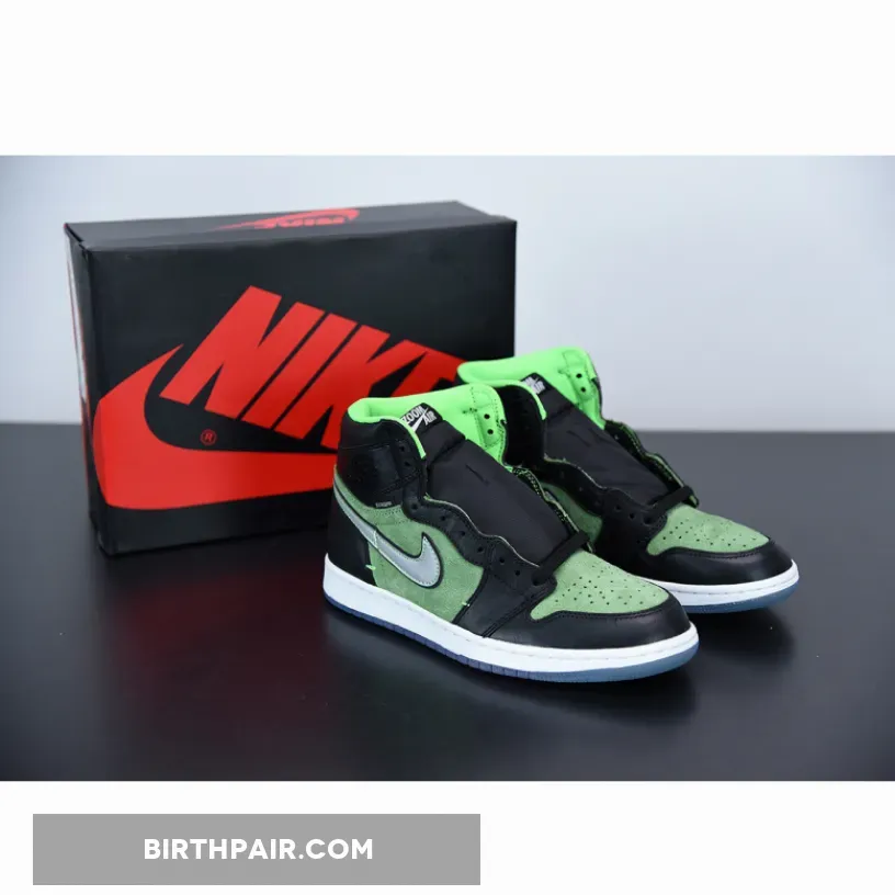 Air Jordan 1 Retro High Zoom 'Zen Green' Unisex AJ1 Black/Black-Tomatillo-Rage-Gre Green Zen