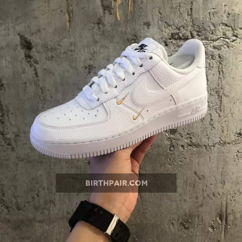 Nike Air Force 1 Gold Mini Swoosh White Metallic Gold For Womens