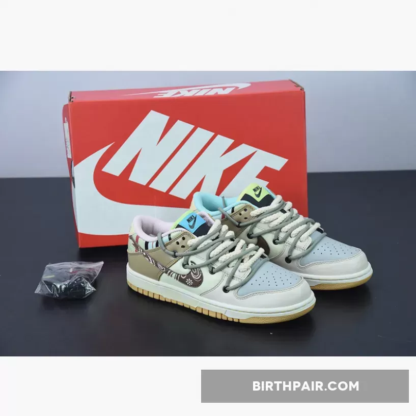 Brown And White Dunk Lows / Nike SB Dunk Low Prm 'Cashew Nut Flower' Beige Brown White