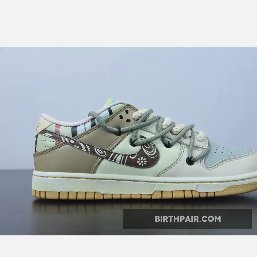 Brown And White Dunk Lows / Nike SB Dunk Low Prm 'Cashew Nut Flower' Beige Brown White
