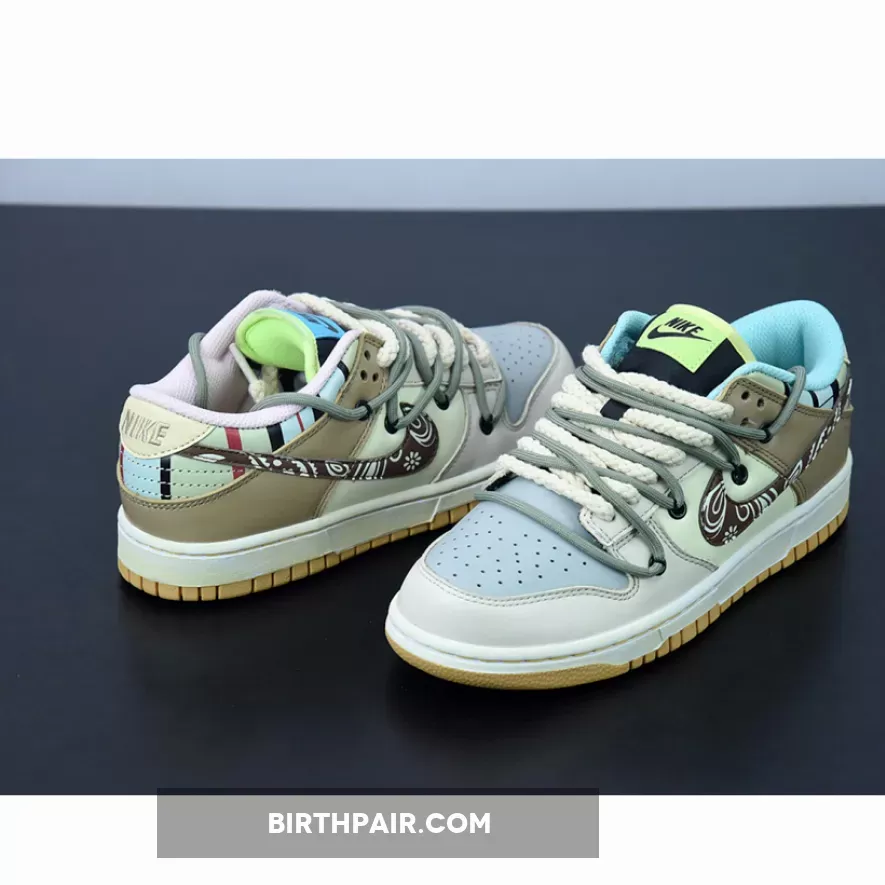 Brown And White Dunk Lows / Nike SB Dunk Low Prm 'Cashew Nut Flower' Beige Brown White