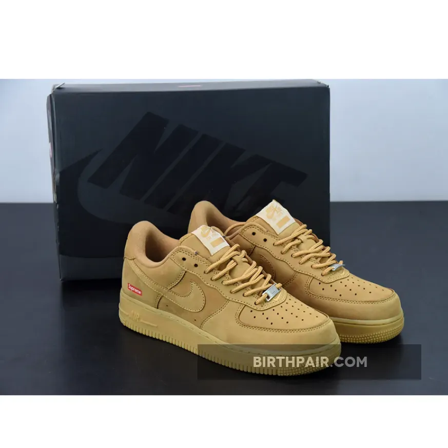 Wheat Supreme Forces Supreme x Nike Air Force 1 Low Flax For Womens