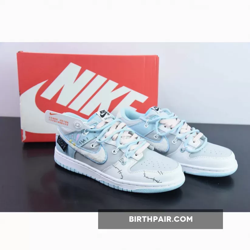 Custom Nike Dunk Low Retro Fleece Swoosh Worn Blue