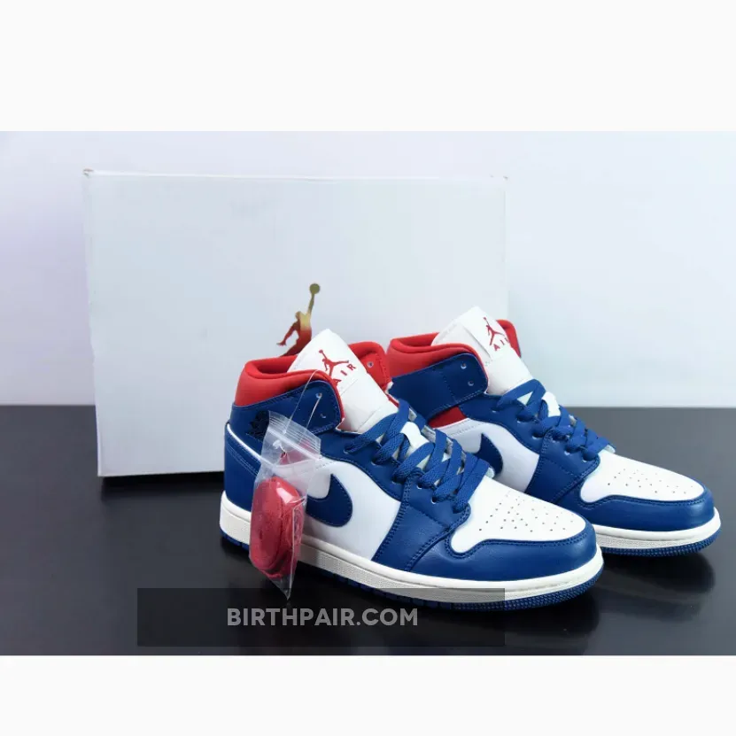 French Blue 4 Jordan / Air Jordan 1 Mid White/French Blue-Gym Red