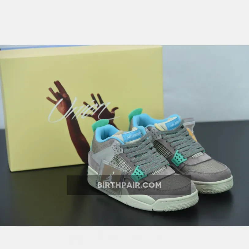 Union Jordan 4 On Foot / Union X Air Jordan 4 30th Anniversary Taupe Haze/Blue Fury-Khaki-Roma Green AJ4
