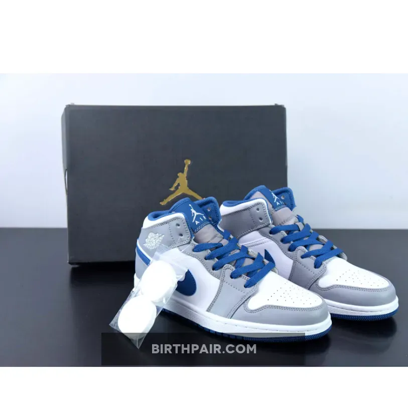 Air Jordan 1 Mid Cement Grey/White-True Blue DQ8426-014 / air jordan 1 mid blue and white