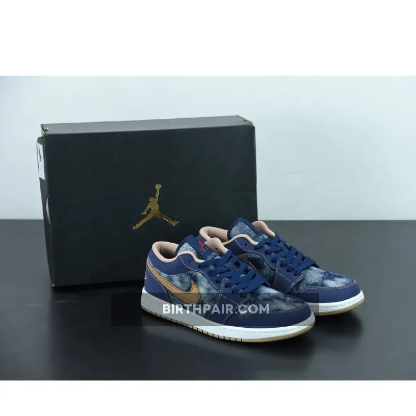 Air Jordan 1 Low Denim Midnight Navy/University Red-White-Hemp / Jordan Low 1 Denim
